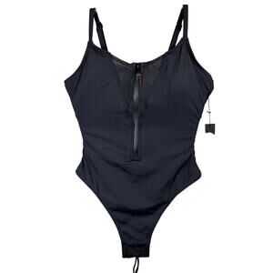 TA3 Zippy Black One-Piece Swimsuit Zip Front Lace-Up Back Sculpting